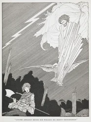"Jupiter erschien vor ihm und schwang seine mächtigen Blitze." Illustration für "die lächerlichen Wünsche."