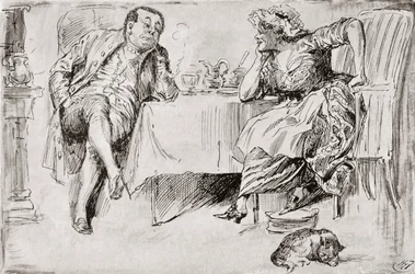 Clemency und Britain. "Du wirst nie heiraten, weißt du," sagte Mr. Britain. "Glaubst du wirklich, dass ich es nie tun werde?" sagte Clemency. "Keine Chance!" "Nur zu denken!" sagte Clemency. "Nun! Ich nehme an, du meinst Britain, eines Tages, oder?" Illu