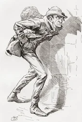 Dolge Orlick. Illustration von Harry Furniss für den Charles Dickens Roman Große Erwartungen, aus der Testimonial Edition veröffentlicht 1910.