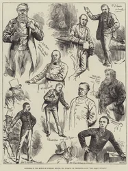 Skizzen im House of Commons während der Debatten über das Verfahren