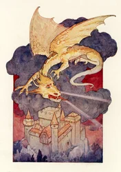 "Der Drache breitete seine Flügel aus und schwebte über der Burg"