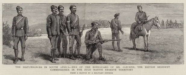 Die Unruhen in Südafrika, Männer der Leibwache von Mr. Osborne, dem britischen Resident Commissioner im Zulu Native Reserve Territory