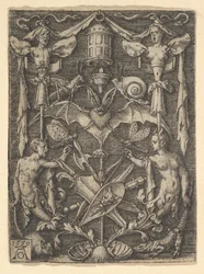 Entwurf für einen Kandelaber Groteske mit einer Fledermaus im Zentrum, 1550