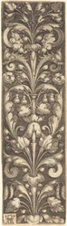 Zweig mit Zierlaub mit zwei Masken und zwei Delfinen, 1530