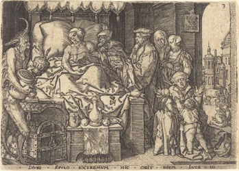 Der reiche Mann auf seinem Sterbebett, 1554