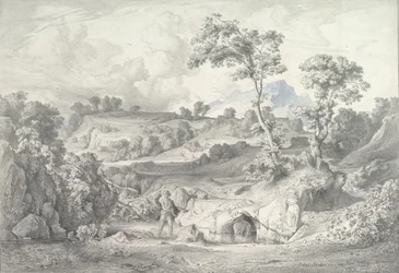 Südliche Landschaft mit einem Mann und einer Schlange, 1847
