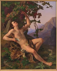 Ein junger Faun pflückt Trauben