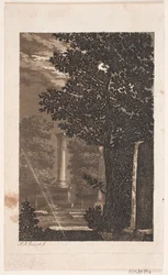 Von Assistens Kirkegaard, (laut altem Auktionskatalog) Park mit Säule im Mondschein