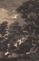 Landschaft mit Mondschein und Flötenspieler