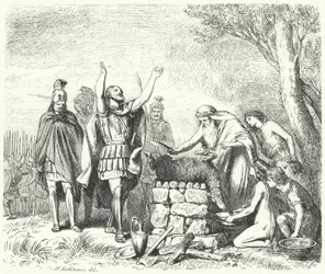 Pausanias opfert den Göttern vor der Schlacht von Plataea, 479 v. Chr. (Stich)