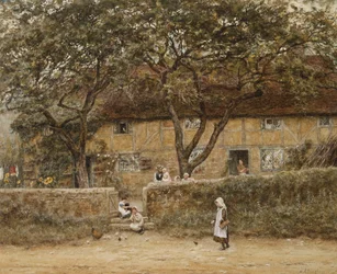 Kinder vor einem Cottage