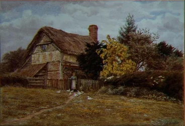Laburnum Cottage: eine Frau, die Enten füttert