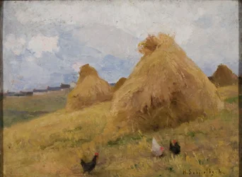 Hühner unter Kornhocken, ca. 1888