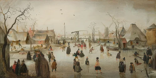 Eislaufen in einer Stadt. Um 1610