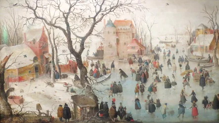 Winterlandschaft mit Schlittschuhläufern