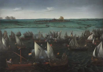 Schlacht zwischen niederländischen und spanischen Schiffen auf dem Haarlemmermeer, ca. 1629
