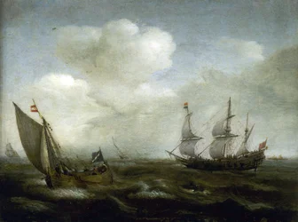 Niederländisches Schiff und Fischerboot im Wind