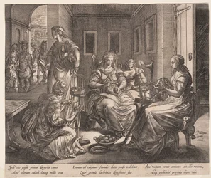 Lucretia und ihre Frauen beim Spinnen, aus Die Geschichte der Lucretia