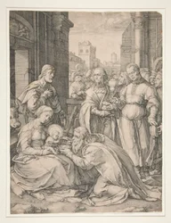 Die Anbetung der Heiligen Drei Könige, aus der Serie Die Geburt und das frühe Leben Christi