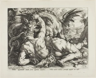 Der Drache verschlingt die Gefährten von Kadmos