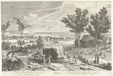 Juli, mit Bauern in einer Landschaft