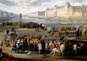 Blick auf Paris mit dem Louvre, vom Henri-IV-Brücke aus gesehen