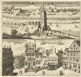 Ansicht der Kronenburg und des alten Rathauses von Antwerpen