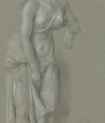 Figurenstudie einer Frau in klassischem Gewand, dreiviertel nach rechts stehend