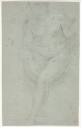 Männliches Modellstudie, sitzend mit angezogenem rechten Bein