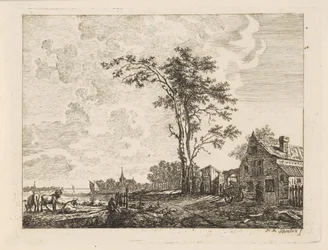 Landschaft mit Haus an einem Fluss