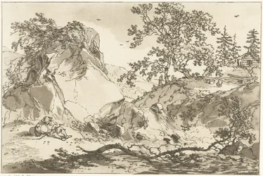 Hügelige Landschaft mit einem ruhenden Mann (Zwölf Entwürfe für das Landschaftszeichnen)