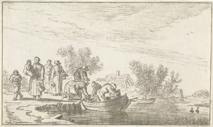 Flussansicht mit vertäutem Ruderboot