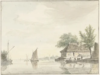 Flusslandschaft mit segelnden Booten