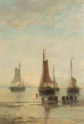 Bluff-Bowed Scheveningen-Boote vor Anker