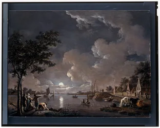 Flusslandschaft bei Mondlicht