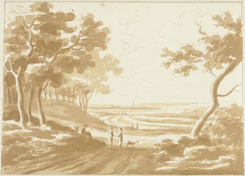 Landschaft mit einem Pfad, auf dem Menschen gehen