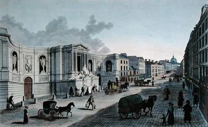 Blick auf den Brunnen in der Rue de Grenelle, Faubourg St. Germain, graviert von Grimberghen, ca. 1815-20