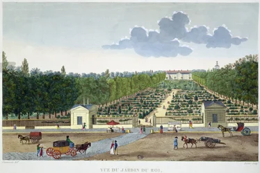 Blick auf den Jardin du Roi in Paris von der Brücke von Austerlitz, graviert von Claude Fortier (1775-1835)