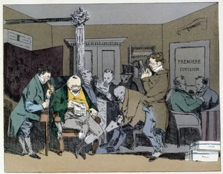 Zehn Uhr: Zeitungen lesen, Mittagessen, Federn schneiden - in „Administrative Sitten“ von Henri Monnier