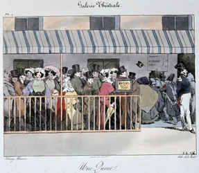 Theatergalerie: eine Schlange am Eingang - Zeichnung von Henri Monnier, Carnavalet