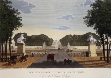 Eingang des Tuileriengartens, Ansicht der Champs-Elysées, ca. 1820 - in „Vues de Paris“ von Courvoisier