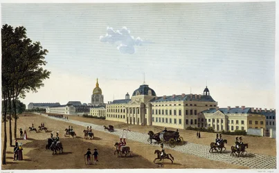 Ansicht der Militärschule auf der Seite des Champs de Mars, um 1820 - in „Vues de Paris“ von Courvoisier