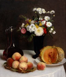 Blumen und Früchte, Stillleben mit Weingefäß