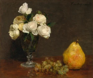 Stillleben mit Rosen und Früchten