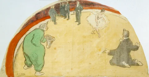 Zirkusvorstellung mit Tänzerin, Clowns