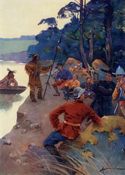 Die ersten europäischen Siedler am Ufer des Sankt-Lorenz-Stroms, heutiges Quebec, 16.-17. Jahrhundert