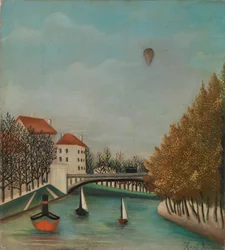 Flusslandschaft mit Ballon