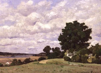 Landschaft mit Fluss vom Garten des Château de Beauvoir