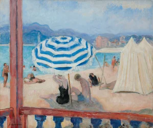Cannes, Blauer Sonnenschirm und Zelte