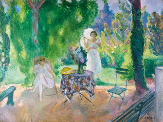 Zwei Frauen in einem Sommergarten, ca. 1923